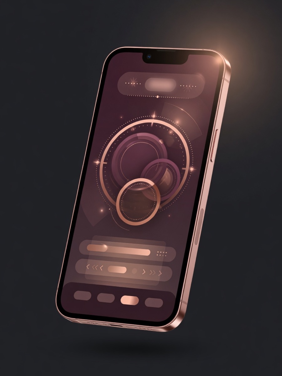 GlowUp app on phone with abstract score UI